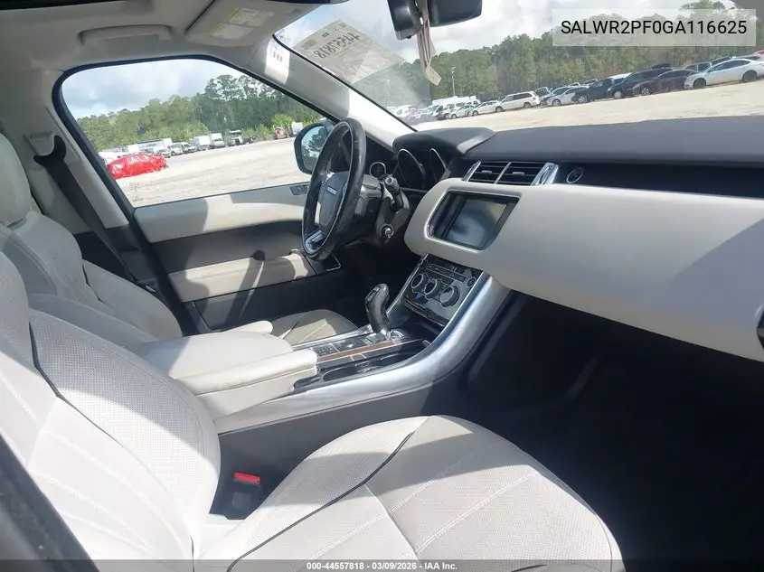 2016 Land Rover Range Rover Sport 3.0L V6 Supercharged Hse VIN: SALWR2PF0GA116625 Lot: 44557818