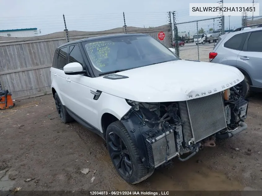 2017 Land Rover Range Rover Sport VIN: SALWR2FK2HA131451 Lot: 12034073