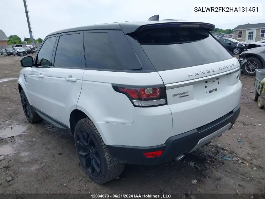 2017 Land Rover Range Rover Sport VIN: SALWR2FK2HA131451 Lot: 12034073