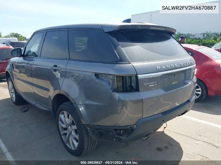 2017 Land Rover Range Rover Sport 3.0L V6 Supercharged Hse VIN: SALWR2FV2HA670887 Lot: 39539837