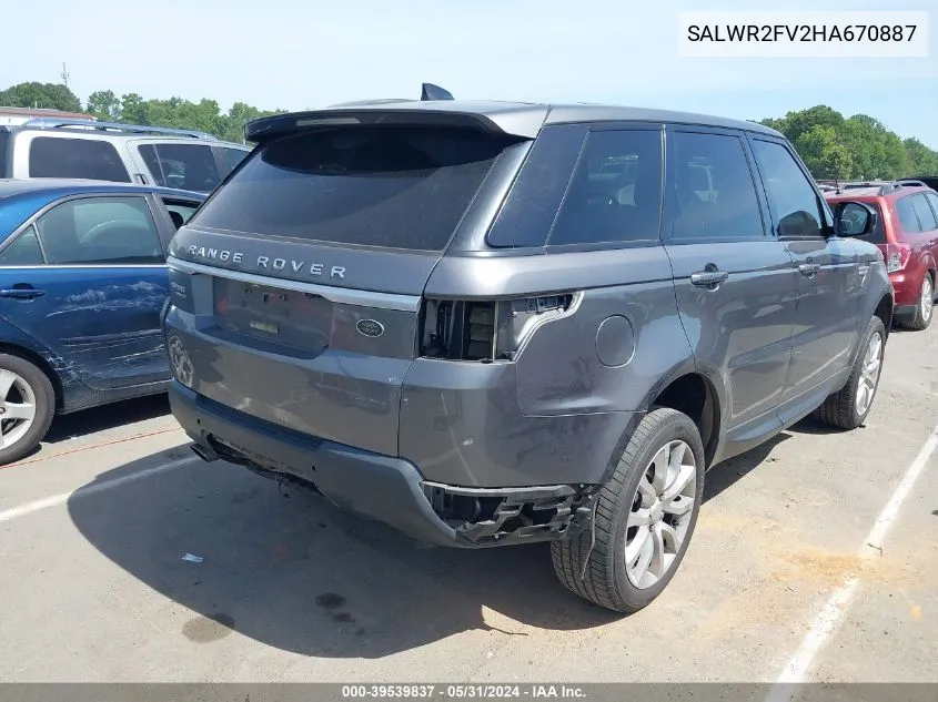 2017 Land Rover Range Rover Sport 3.0L V6 Supercharged Hse VIN: SALWR2FV2HA670887 Lot: 39539837