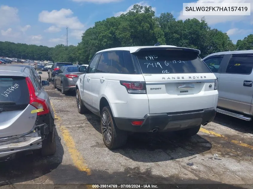 2017 Land Rover Range Rover Sport 3.0L V6 Turbocharged Diesel Se Td6 VIN: SALWG2FK7HA157419 Lot: 39814769