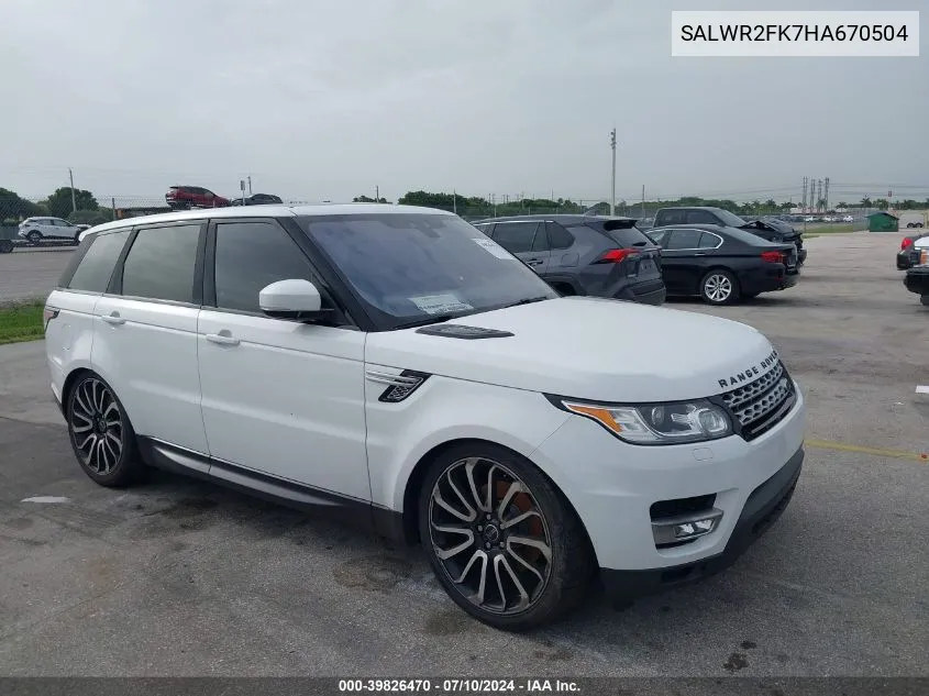 2017 Land Rover Range Rover Sport 3.0L V6 Turbocharged Diesel Hse Td6 VIN: SALWR2FK7HA670504 Lot: 39826470