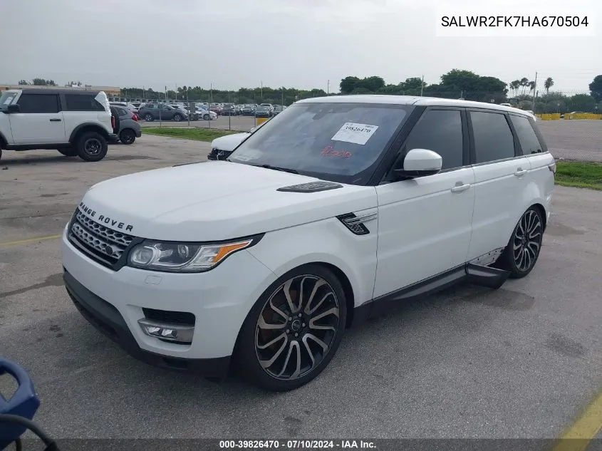 2017 Land Rover Range Rover Sport 3.0L V6 Turbocharged Diesel Hse Td6 VIN: SALWR2FK7HA670504 Lot: 39826470