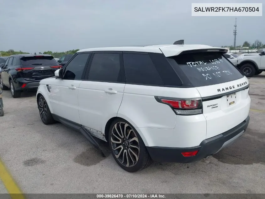 SALWR2FK7HA670504 2017 Land Rover Range Rover Sport 3.0L V6 Turbocharged Diesel Hse Td6