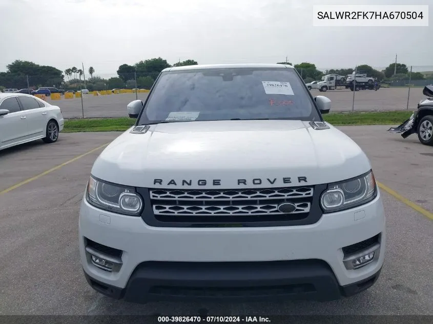 2017 Land Rover Range Rover Sport 3.0L V6 Turbocharged Diesel Hse Td6 VIN: SALWR2FK7HA670504 Lot: 39826470