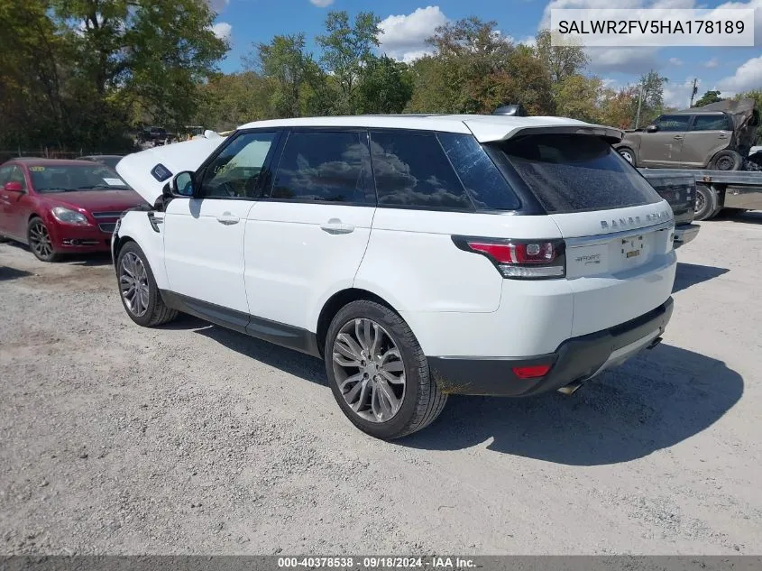 2017 Land Rover Range Rover Sport 3.0L V6 Supercharged Hse VIN: SALWR2FV5HA178189 Lot: 40378538