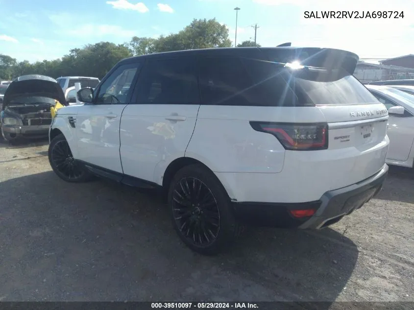 2018 Land Rover Range Rover Sport Hse VIN: SALWR2RV2JA698724 Lot: 39510097