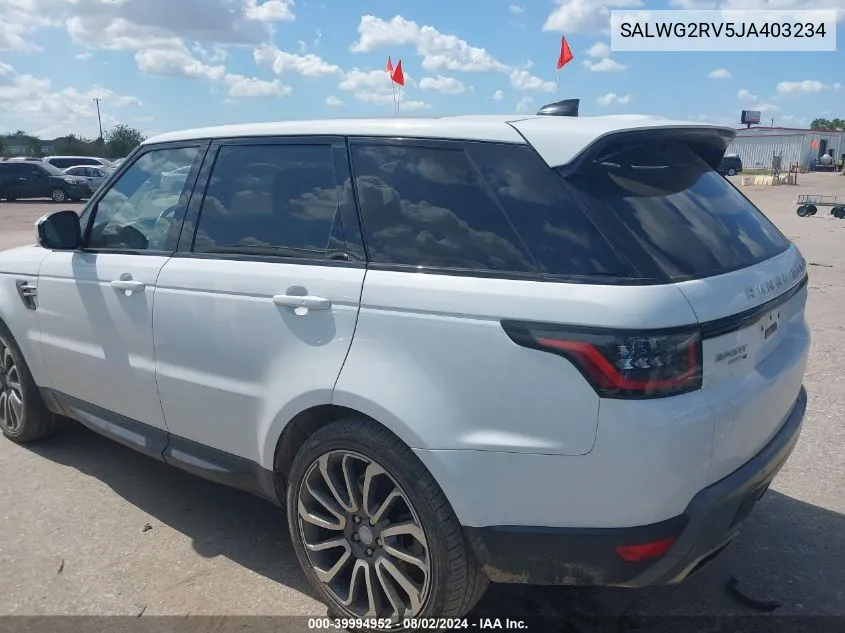 2018 Land Rover Range Rover Sport Se VIN: SALWG2RV5JA403234 Lot: 39994952