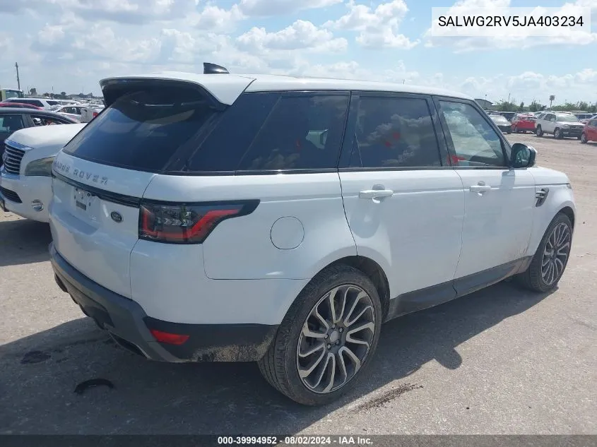 2018 Land Rover Range Rover Sport Se VIN: SALWG2RV5JA403234 Lot: 39994952