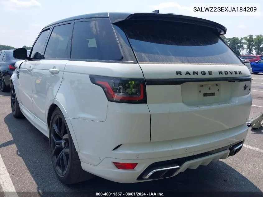 2018 Land Rover Range Rover Sport Svr VIN: SALWZ2SEXJA184209 Lot: 40011357