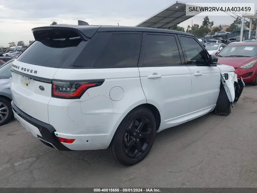 2018 Land Rover Range Rover Sport Hse VIN: SALWR2RV4JA403459 Lot: 40015650