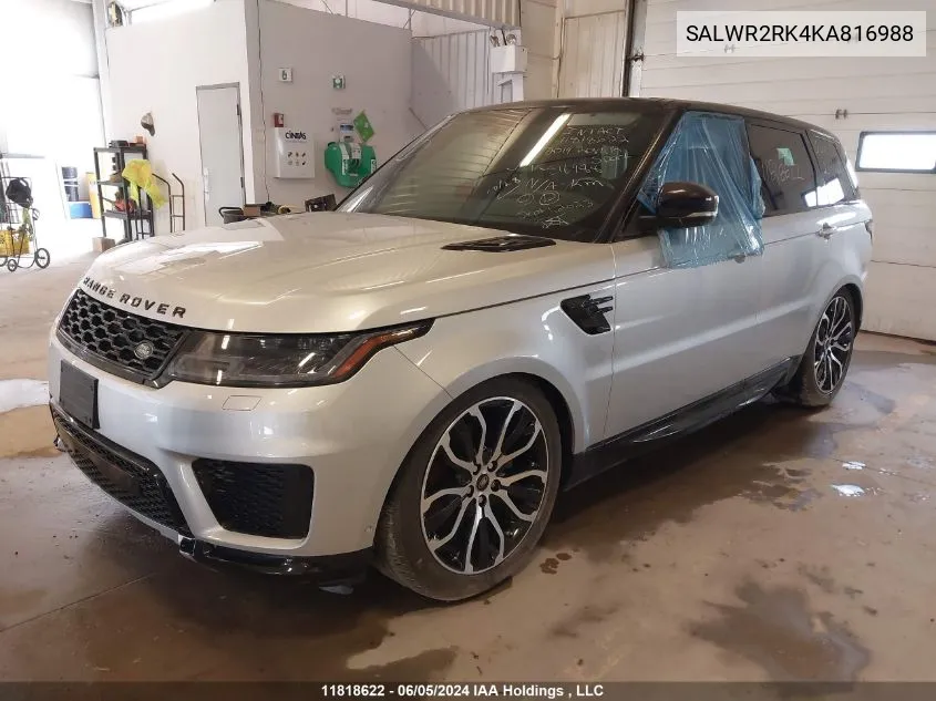 2019 Land Rover Range Rover Sport Hse VIN: SALWR2RK4KA816988 Lot: 11818622