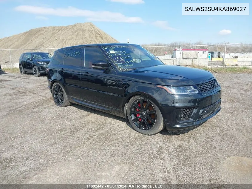 2019 Land Rover Range Rover Sport Hst VIN: SALWS2SU4KA869027 Lot: 11892442