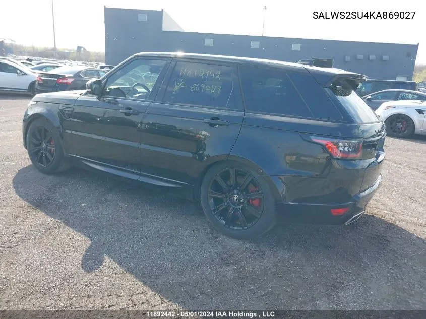 SALWS2SU4KA869027 2019 Land Rover Range Rover Sport Hst