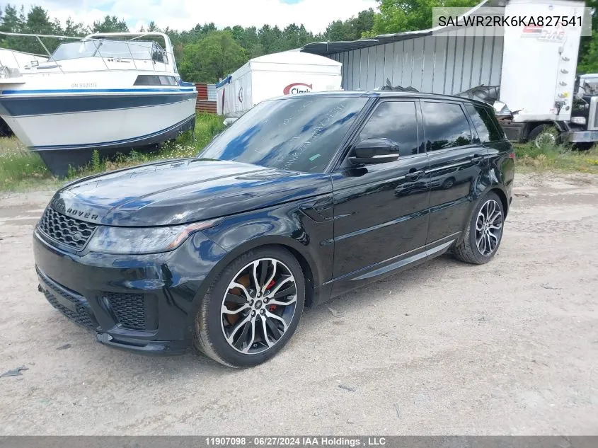 2019 Land Rover Range Rover Sport VIN: SALWR2RK6KA827541 Lot: 11907098