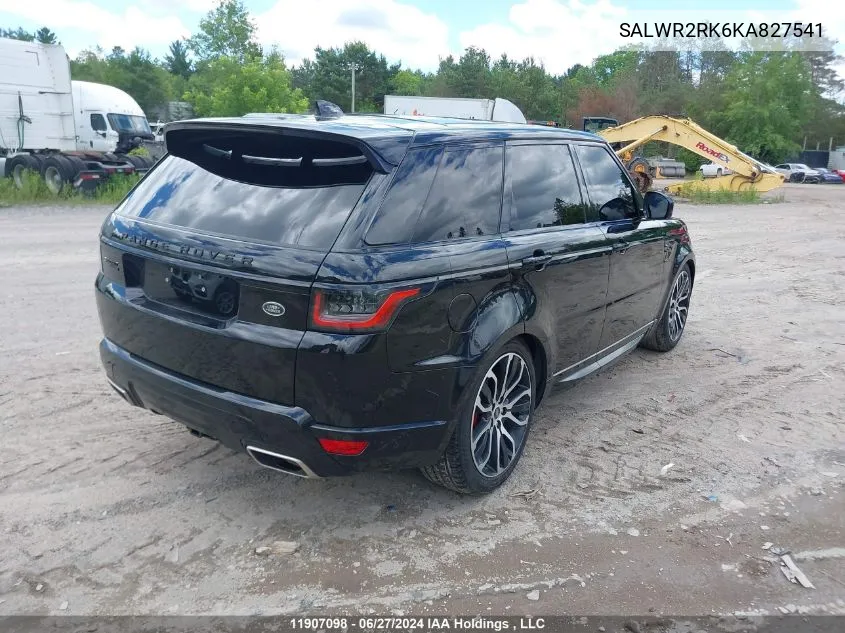 2019 Land Rover Range Rover Sport VIN: SALWR2RK6KA827541 Lot: 11907098