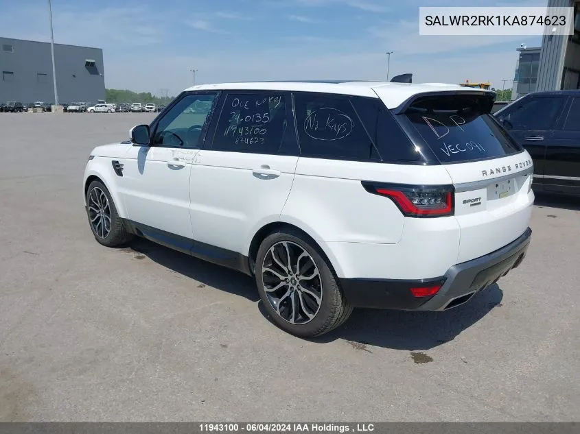 2019 Land Rover Range Rover Sport VIN: SALWR2RK1KA874623 Lot: 11943100