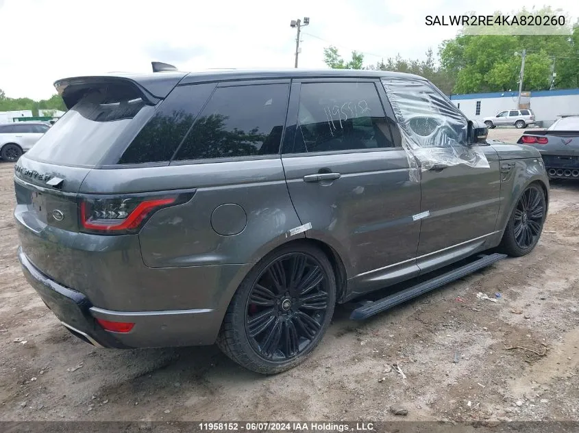 SALWR2RE4KA820260 2019 Land Rover Range Rover Sport Supercharged Dynamic