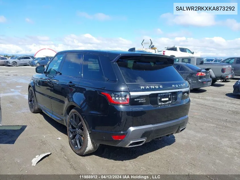 2019 Land Rover Range Rover Sport VIN: SALWR2RKXKA873292 Lot: 11988912