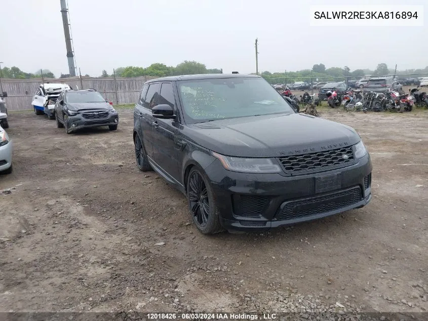 2019 Land Rover Range Rover Sport VIN: SALWR2RE3KA816894 Lot: 12018426