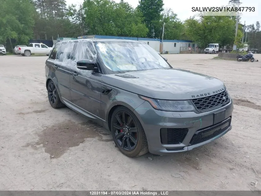 2019 Land Rover Range Rover Sport VIN: SALWV2SV1KA847793 Lot: 12031194