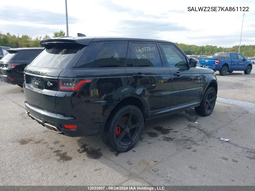 2019 Land Rover Range Rover Sport VIN: SALWZ2SE7KA861122 Lot: 12033807