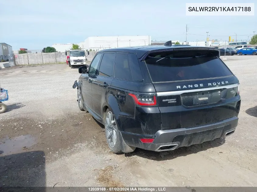 2019 Land Rover Range Rover Sport VIN: SALWR2RV1KA417188 Lot: 12039169