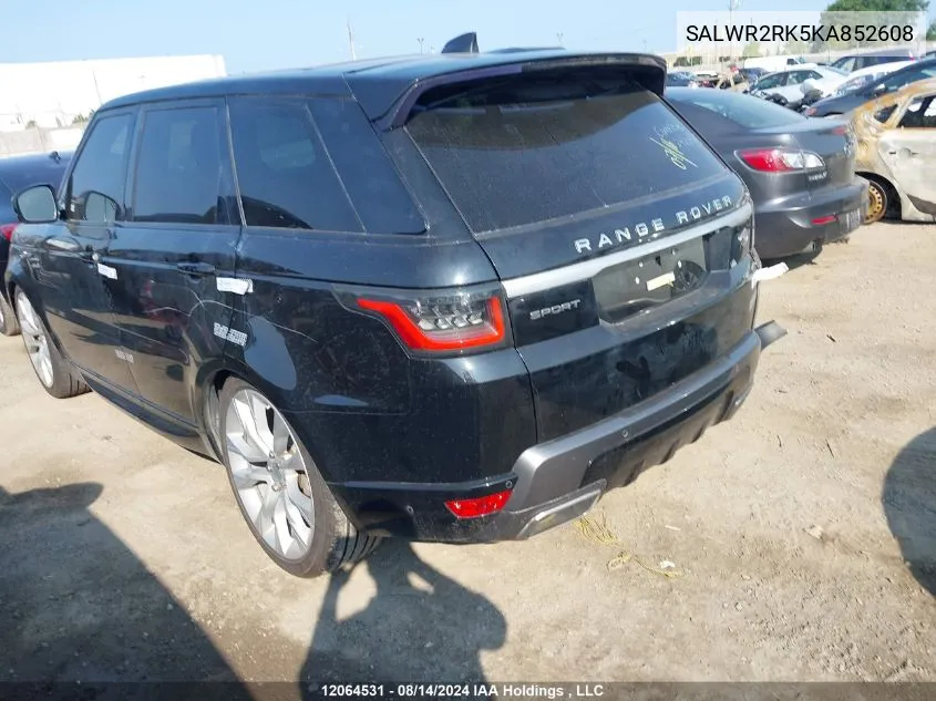 2019 Land Rover Range Rover Sport VIN: SALWR2RK5KA852608 Lot: 12064531