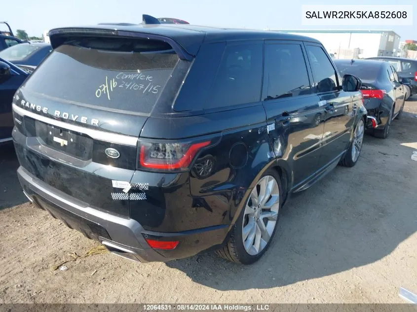 2019 Land Rover Range Rover Sport VIN: SALWR2RK5KA852608 Lot: 12064531