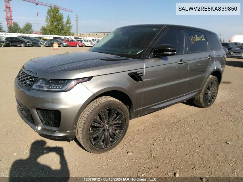 2019 Land Rover Range Rover Sport VIN: SALWV2RE5KA839850 Lot: 12070012