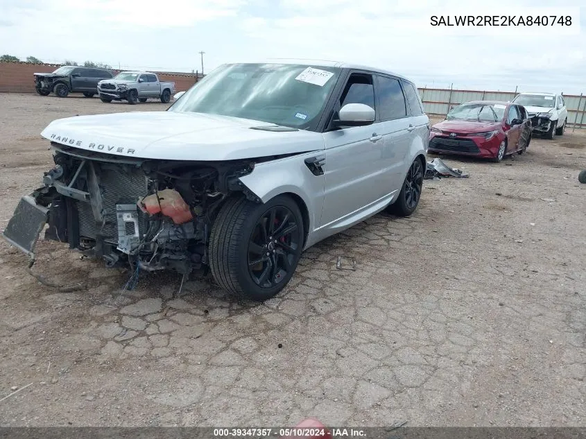 2019 Land Rover Range Rover Sport Supercharged Dynamic VIN: SALWR2RE2KA840748 Lot: 39347357