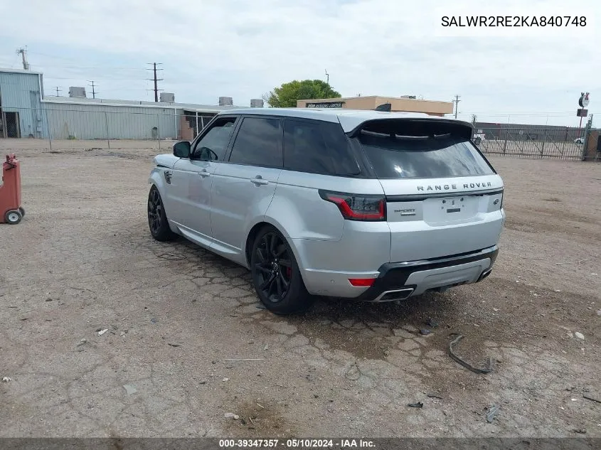 2019 Land Rover Range Rover Sport Supercharged Dynamic VIN: SALWR2RE2KA840748 Lot: 39347357