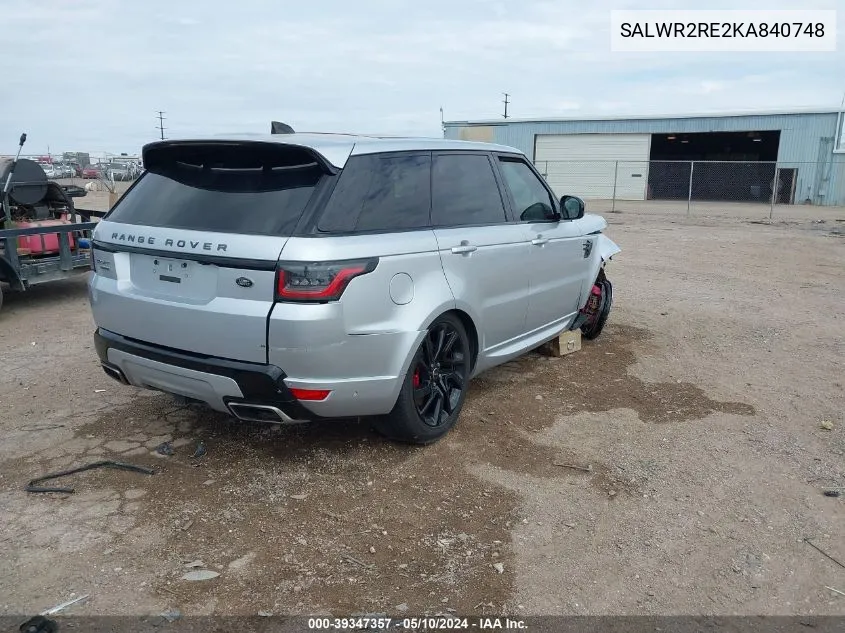 2019 Land Rover Range Rover Sport Supercharged Dynamic VIN: SALWR2RE2KA840748 Lot: 39347357