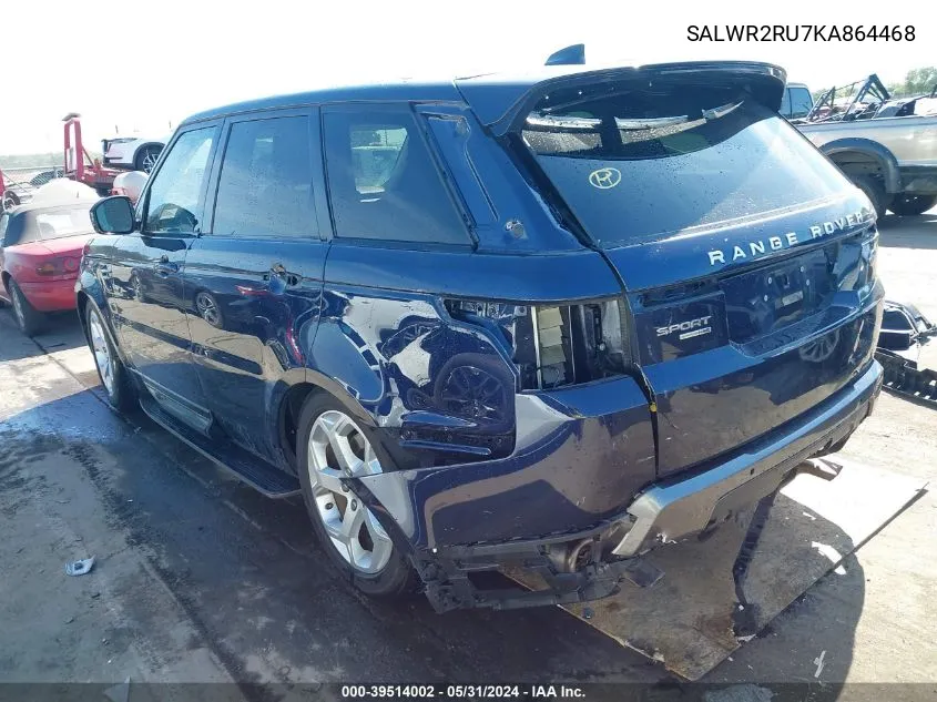 2019 Land Rover Range Rover Sport Hse Mhev VIN: SALWR2RU7KA864468 Lot: 39514002