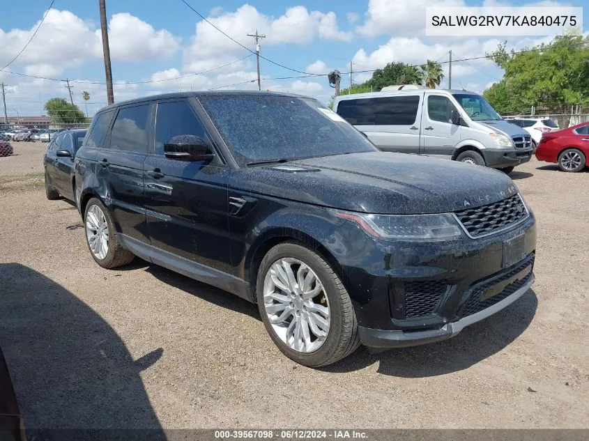 2019 Land Rover Range Rover Sport Se VIN: SALWG2RV7KA840475 Lot: 39567098