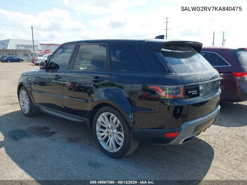 SALWG2RV7KA840475 2019 Land Rover Range Rover Sport Se