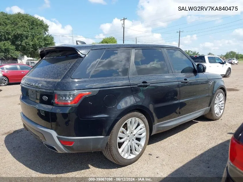 SALWG2RV7KA840475 2019 Land Rover Range Rover Sport Se