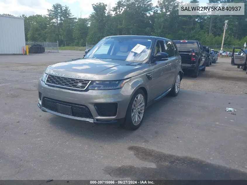 2019 Land Rover Range Rover Sport Hse VIN: SALWR2RV5KA840937 Lot: 39715866