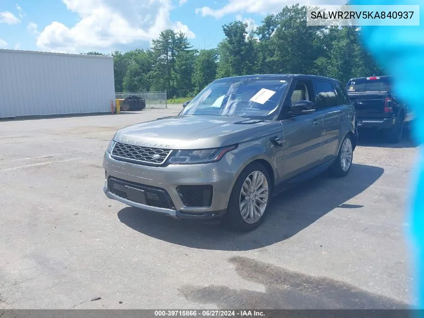 2019 Land Rover Range Rover Sport Hse VIN: SALWR2RV5KA840937 Lot: 39715866