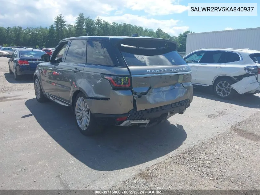 2019 Land Rover Range Rover Sport Hse VIN: SALWR2RV5KA840937 Lot: 39715866