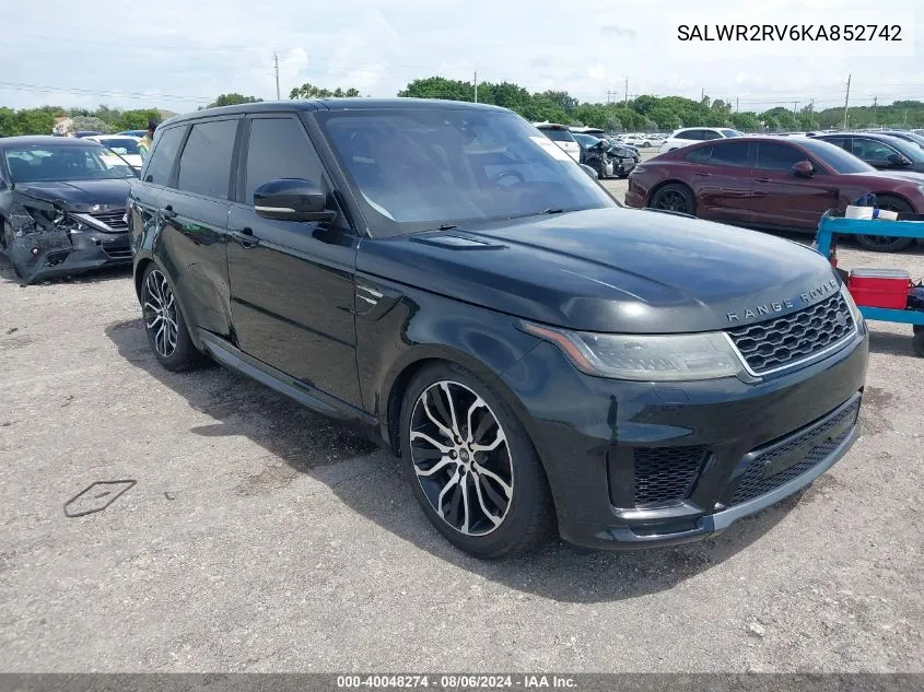 2019 Land Rover Range Rover Sport Hse VIN: SALWR2RV6KA852742 Lot: 40048274