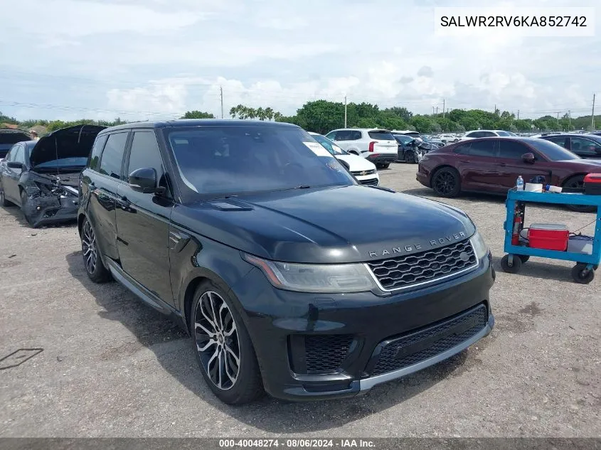 2019 Land Rover Range Rover Sport Hse VIN: SALWR2RV6KA852742 Lot: 40048274