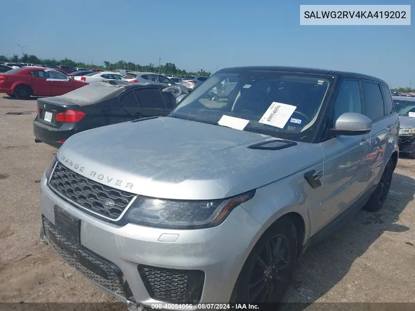 2019 Land Rover Range Rover Sport Se VIN: SALWG2RV4KA419202 Lot: 40054056