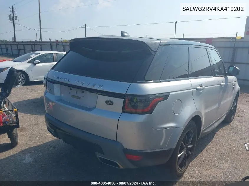 2019 Land Rover Range Rover Sport Se VIN: SALWG2RV4KA419202 Lot: 40054056