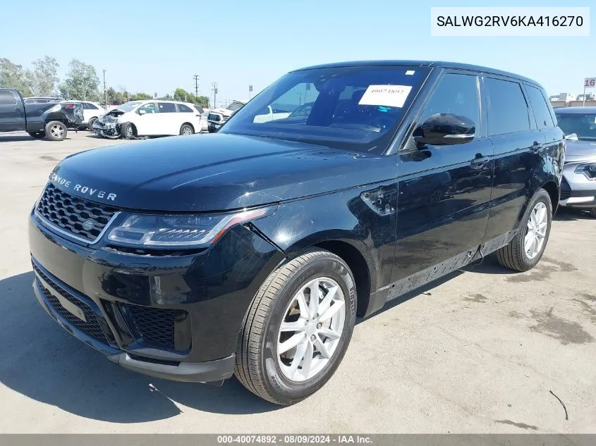 2019 Land Rover Range Rover Sport Se VIN: SALWG2RV6KA416270 Lot: 40074892