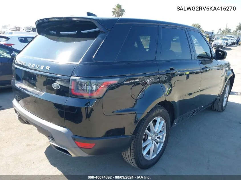 2019 Land Rover Range Rover Sport Se VIN: SALWG2RV6KA416270 Lot: 40074892