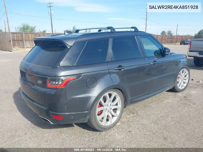 2019 Land Rover Range Rover Sport Supercharged Dynamic VIN: SALWR2RE4KA851928 Lot: 40165583