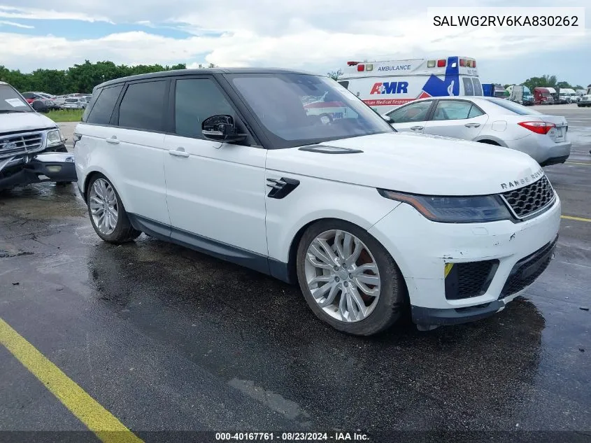 2019 Land Rover Range Rover Sport Se VIN: SALWG2RV6KA830262 Lot: 40167761