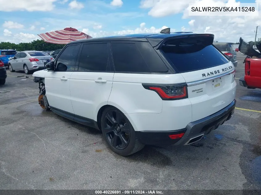 2019 Land Rover Range Rover Sport Hse VIN: SALWR2RV5KA415248 Lot: 40226691